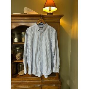 Mens Oxford Chaps Blue and Orange stripped Button Up Down Classic Fit
